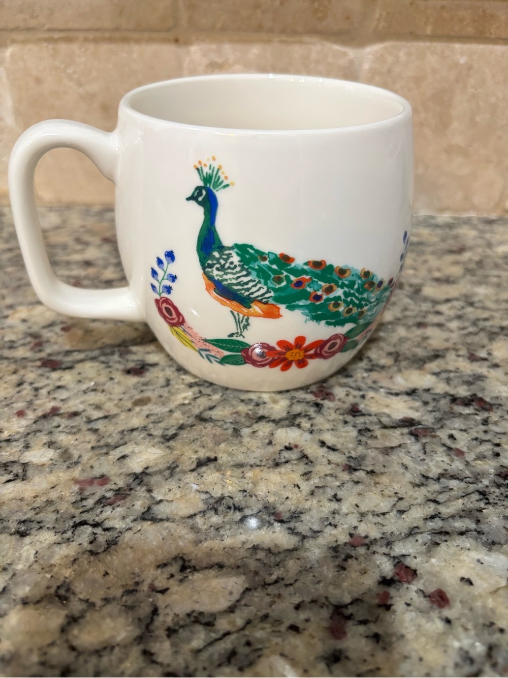 Opalhouse White Ceramic Mug with Colorful Peacock and Floral Motif